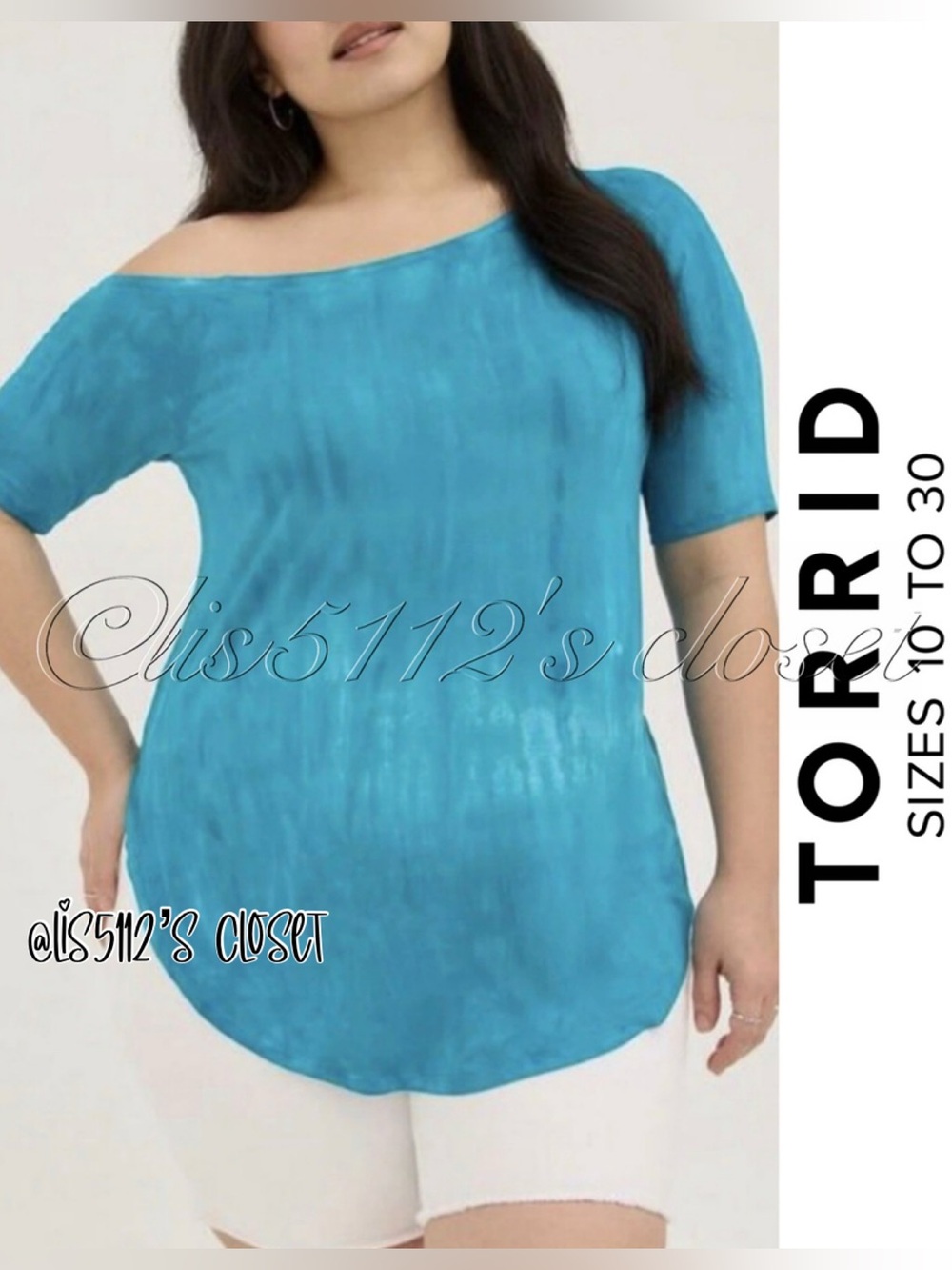 Torrid Turquoise Tie Dye Off-Shoulder Super Soft Short Sleeve Tunic Tee 3X 22 24